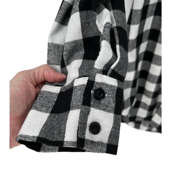 Black White Buffalo Check Plaid Womens Tunic Top XL Ruched Sides Cozy Cabincore - Picture 3 of 9